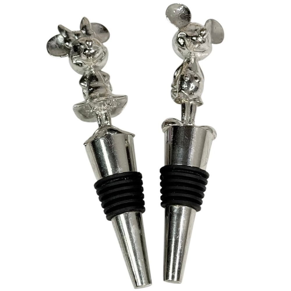Disney Mickey Mouse Bottle Stoppers Minnie Mouse Set 2 Mousewares Silver Metal